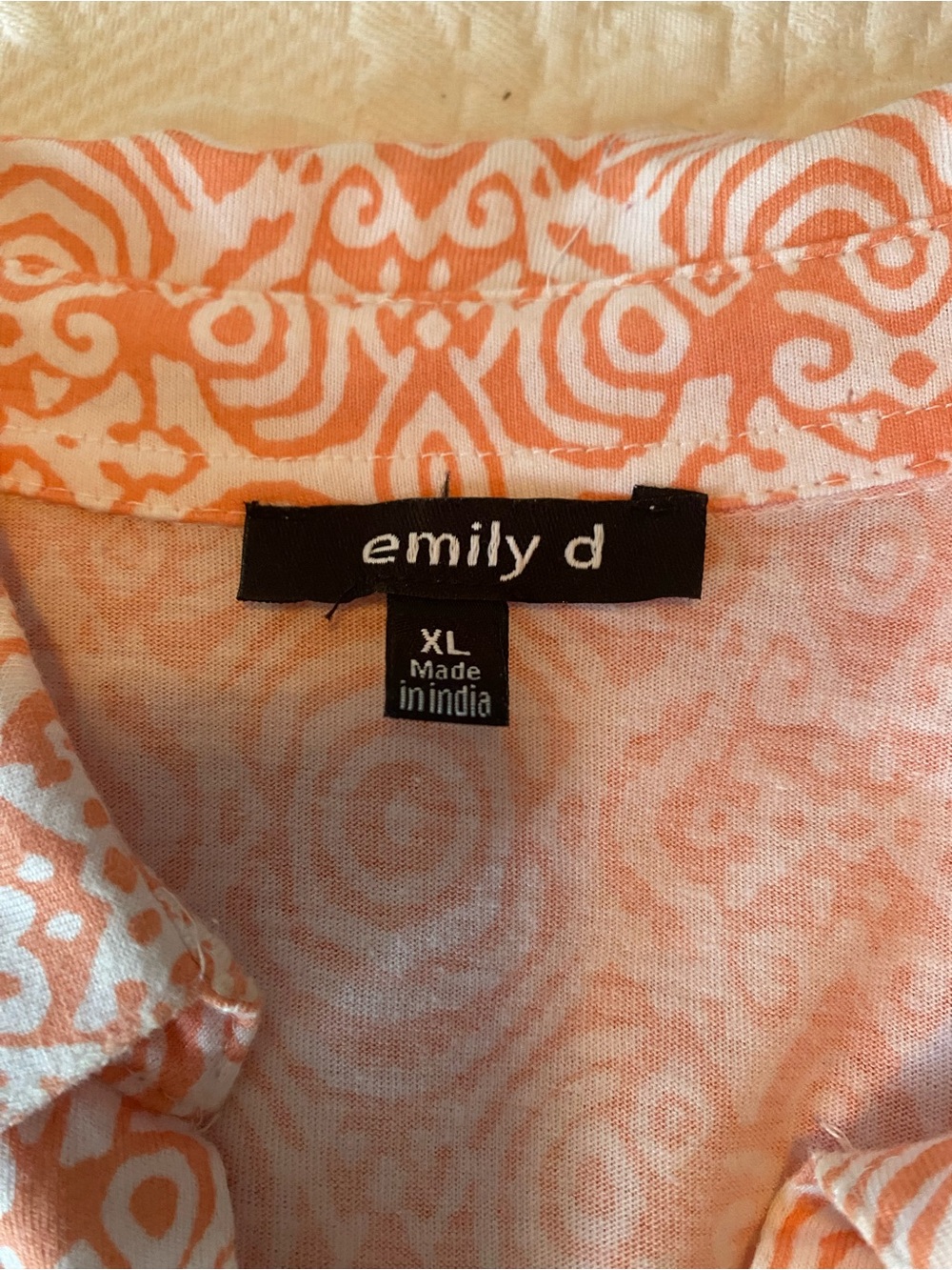 Emily D Coral & White Patterned Top